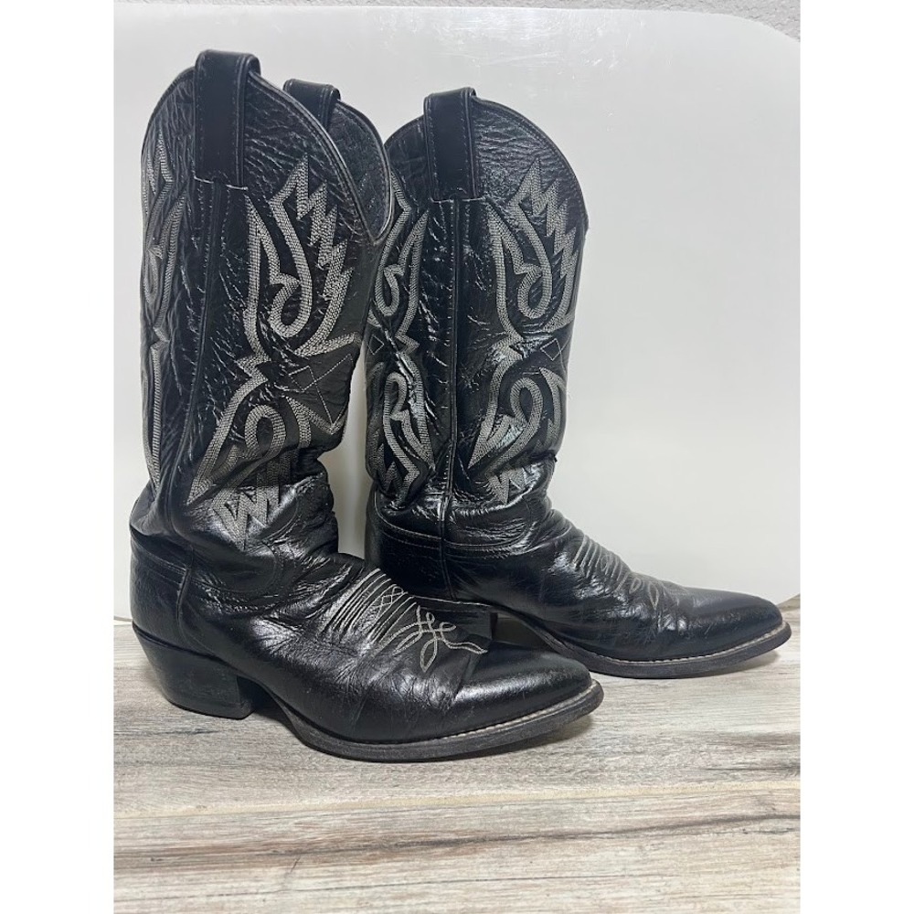 Justin Cowboy Boots 6D Black Mens Western Goth Leather Pointed Toe 9035 USA